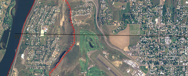 Air photo of landslide complex along the Snake River near Lewiston.